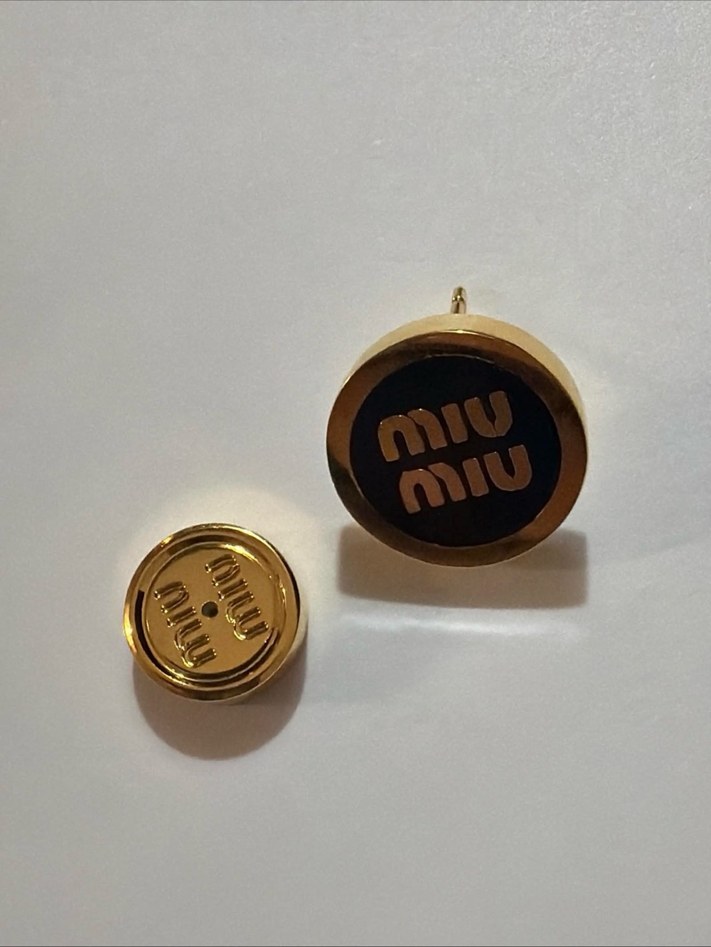 Miu Miu Black & Gold Logo Button Pin Duo